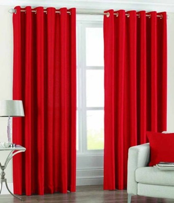 Panipat Textile Hub 274 cm (9 ft) Polyester Long Door Curtain (Pack Of 2)(Solid, Red)