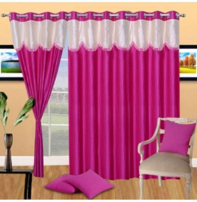 Panipat Textile Hub 214 cm (7 ft) Polyester Semi Transparent Door Curtain (Pack Of 2)(Solid, Pink)