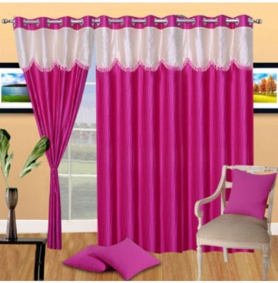 Panipat Textile Hub 152 cm (5 ft) Polyester Semi Transparent Window Curtain (Pack Of 3)(Solid, Rani Pink)
