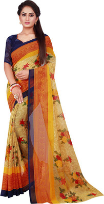 Saadhvi Floral Print Daily Wear Georgette Saree(Cream)