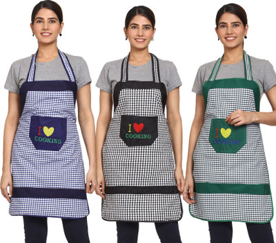 JMI Cotton Chef's Apron - Free Size(Multicolor, Pack of 3)