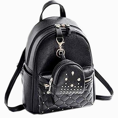 LAVITRA Leather College Backpack For Women & Girls (Black) 6 L Backpack(Black)