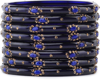 Rijoli Glass Zircon Bangle Set(Pack of 8)