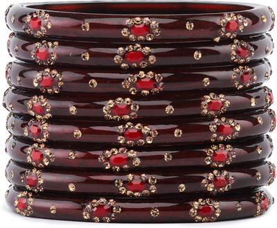 Rijoli Glass Zircon Bangle Set(Pack of 8)