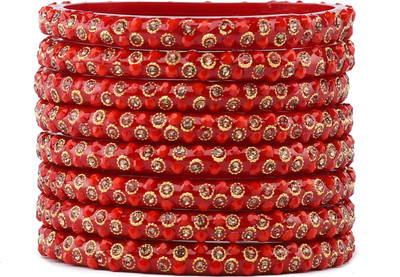 Rijoli Glass Zircon Bangle Set(Pack of 8)