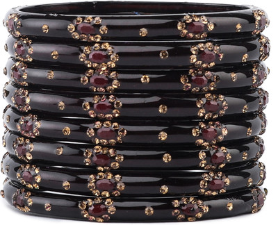 Rijoli Glass Zircon Bangle Set(Pack of 8)