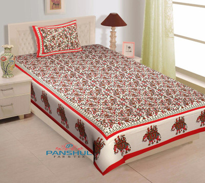 PETROSOLY 144 TC Cotton Single Jaipuri Prints Flat Bedsheet(Pack of 1, Red)