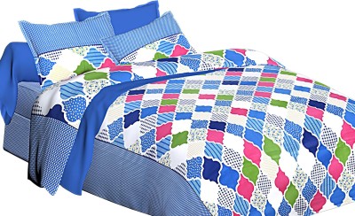 SPANGLE 180 TC Cotton King Checkered Flat Bedsheet(Pack of 1, Multicolor, Blue)