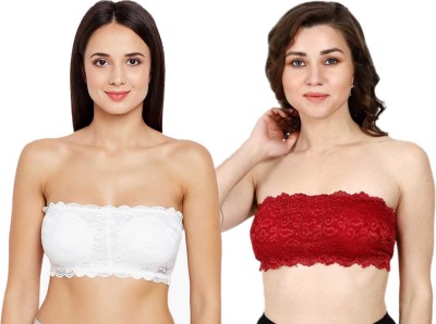 ComfyStyle Women Bandeau/Tube Heavily Padded Bra(White, Red)