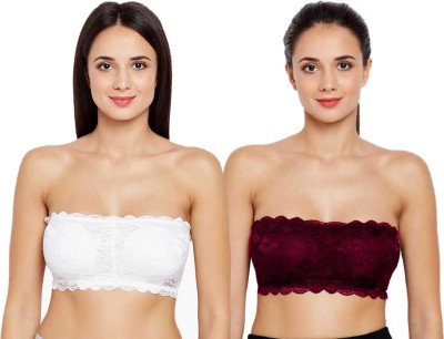 ComfyStyle Women Bandeau/Tube Heavily Padded Bra(White, Maroon)