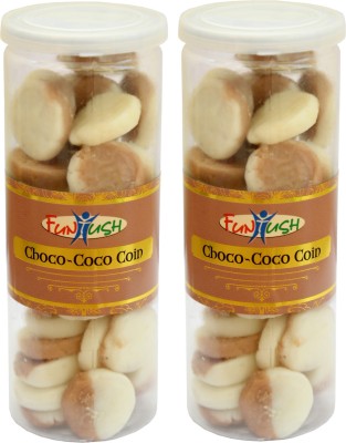 Funtush Chocolate Coconut Peda | Choco Coco Coin 190g Can Pack of 2 Coconut Chocolate(380 g)