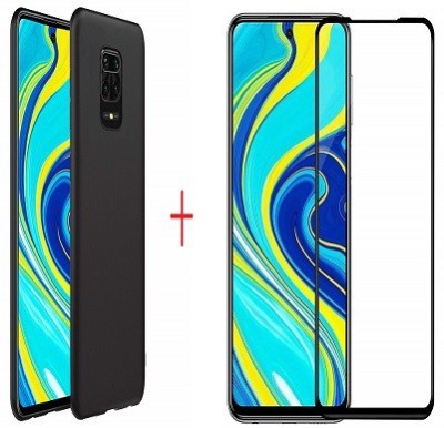 NIMMIKA ENTERPRISES Book Cover for mi note 9 pro/note 9 pro max/note 9s/poco m2 pro back cover & tempered glass 11d(Transparent, Black, Shock Proof, Pack of: 1)