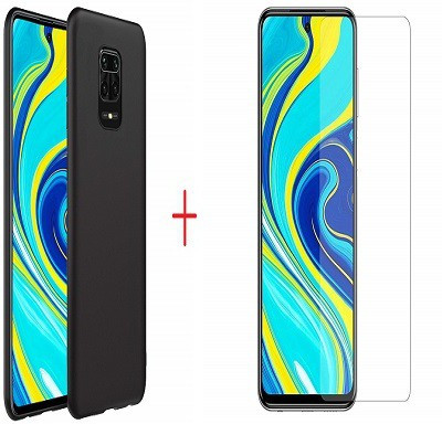 NIMMIKA ENTERPRISES Book Cover for mi note 9 pro/note 9 pro max/note 9s/poco m2 pro back cover & tempered glass(Transparent, Black, Shock Proof, Pack of: 1)