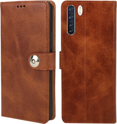 MG Star Flip Cover for Oppo F15 PU Leather Button Case Cover with Card Holder and Magnetic Stand(Brown, Shock Proof, Pack of: 1)