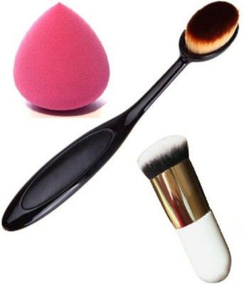 CHIWA 1 Oval Brush , 1 Foundation Brush, 1 Blender Puff (3 Items in the set)(3 Items in the set)
