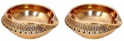 NAVYAKSH Pure Brass Panch Deepak Aarti, Brass Diya for Pooja, Diya Stand for Mandir Use Brass (Pack of 2) Table Diya Set(Height: 1.1 inch)