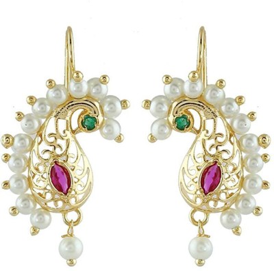 Vama Fashions Vama Fashions Pink Colour Peacock Style Maharashtrian Jewellery Bugadi Clip-on Press Type Earrings Studs For Women/Girls Cubic Zirconia Metal Chandbali Earring, Cuff Earring, Clip-on Earring