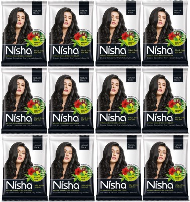 Nisha Natural henna based hair color 25 gm each Sachet (Pack of 12) , Natural Black