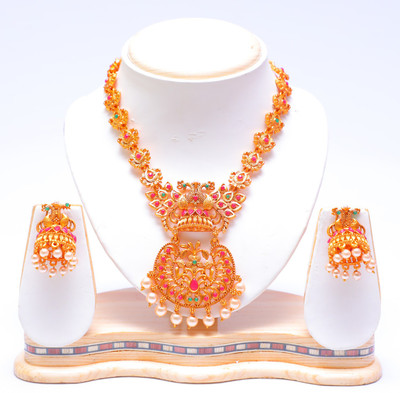 Ethnicking Brass, Copper, Alloy Gold-plated Maroon, Gold, Green Jewellery Set(Pack of 1)