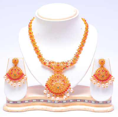 Ethnicking Brass, Copper, Alloy Gold-plated Green, Maroon Jewellery Set(Pack of 1)