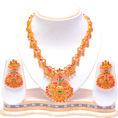 Ethnicking Brass, Copper, Alloy Gold-plated Green, Maroon Jewellery Set(Pack of 1)