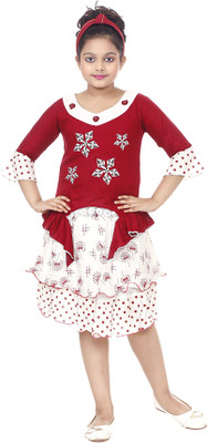 ANG FASHION Girls Party(Festive) Top Skirt(Maroon)