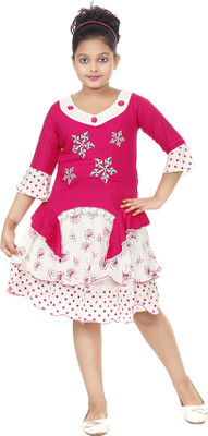 ANG FASHION Girls Party(Festive) Top Skirt(Pink)
