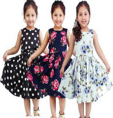 Linya Girls Midi/Knee Length Casual Dress(Light Blue, Sleeveless)