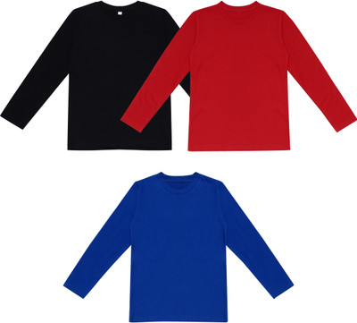 DIAZ Boys Solid Pure Cotton Regular T Shirt(Multicolor, Pack of 3)