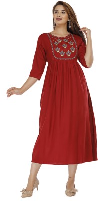 Chahit Women Printed Anarkali Kurta(Maroon)