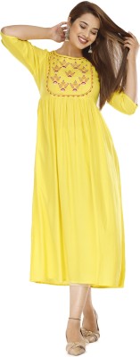 Chahit Women Embroidered Anarkali Kurta(Yellow)