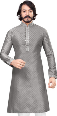 Kunj Creation Men Solid Straight Kurta(Grey)