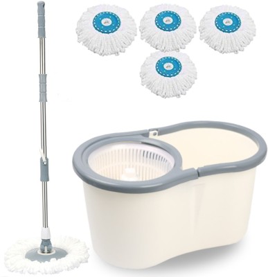 V-MOP Premium White Classic Magic Spin Dry Bucket Mop - 360 Degree Self Spin Wringing With 4 Super Absorber Mop Set, Mop, Cleaning Wipe, Bucket, Dustbin, Mop Wet & Dry Mop(Multicolor)