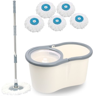 V-MOP Premium White Classic Magic Spin Dry Bucket Mop - 360 Degree Self Spin Wringing With 5 Super Absorber Mop Set, Mop, Cleaning Wipe, Bucket, Dustbin, Mop Wet & Dry Mop(Multicolor)