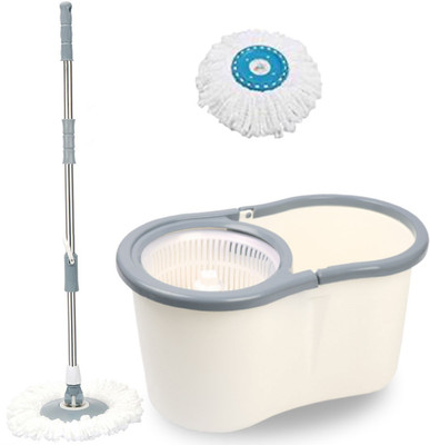 V-MOP Premium White Classic Magic Spin Dry Bucket Mop - 360 Degree Self Spin Wringing r Mop Set, Mop, Cleaning Wipe, Bucket, Dustbin, Mop Wet & Dry Mop(Multicolor)