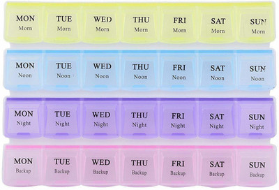 AVRT 7 DAYS Pill Case- 4 Row 28 Squares Weekly 7 Days Pill Box(Multicolor)
