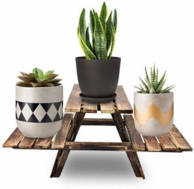 Umar Enterprise Wooden Flower pot stand wood container & Vase stand pot stand wood 3 portion shelves flower pots stand Balcony flower pot stand Plant Container Set Plant Container Set(Wood)