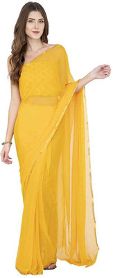 REBOOT FASHIONS Solid/Plain Bollywood Chiffon Saree(Yellow)
