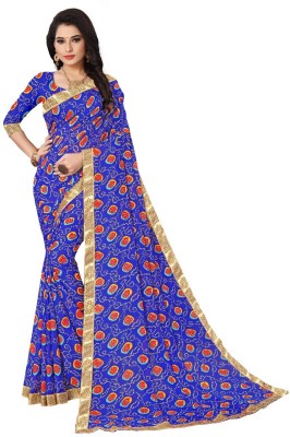 Divastri Printed Bandhani Georgette Saree(Blue)