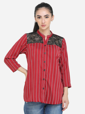 adyuth Women Striped Casual Red Shirt