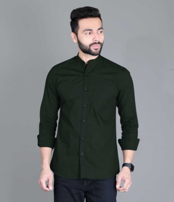 THE TINGE Men Solid Casual Green Shirt