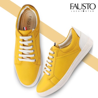 FAUSTO Casual Outdoor Fashion Lightweight Comfortable Lace Up Shoes Mojaris For Men(Yellow)