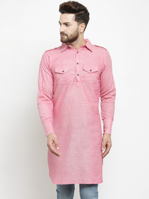 Enchanted Drapes Men Solid Pathani Kurta(Pink)