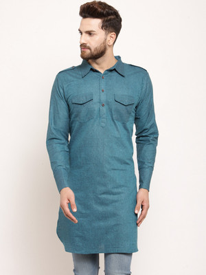 Enchanted Drapes Men Solid Pathani Kurta(Blue)