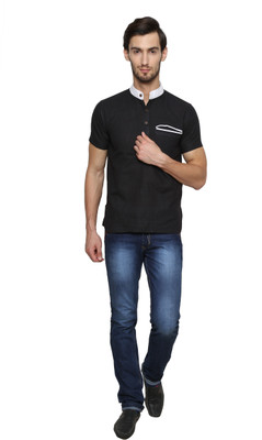 Enchanted Drapes Men Solid Straight Kurta(Black)