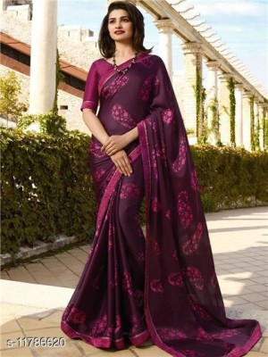 VIRHAN Embellished, Digital Print, Printed Bollywood Georgette, Chiffon Saree(Purple)