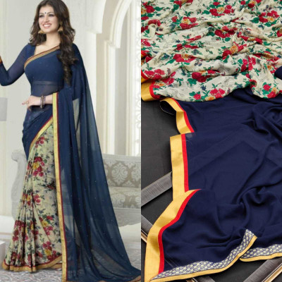 peer store Printed Bollywood Georgette, Chiffon Saree(Blue)