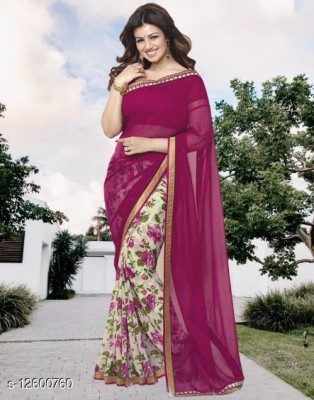 VIRHAN Embellished, Digital Print, Printed Bollywood Georgette, Chiffon Saree(Pink)