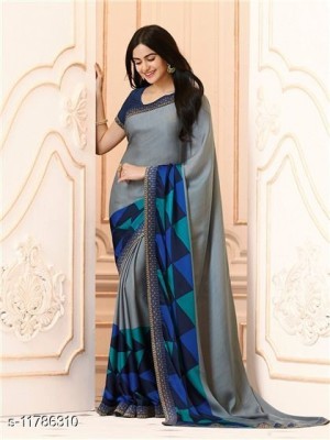 VIRHAN Embellished, Digital Print, Printed Bollywood Georgette, Chiffon Saree(Grey)