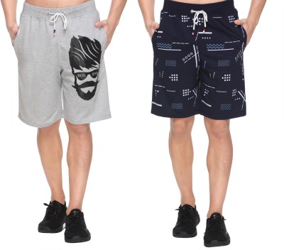 Basis Printed Men Grey, Blue Basic Shorts